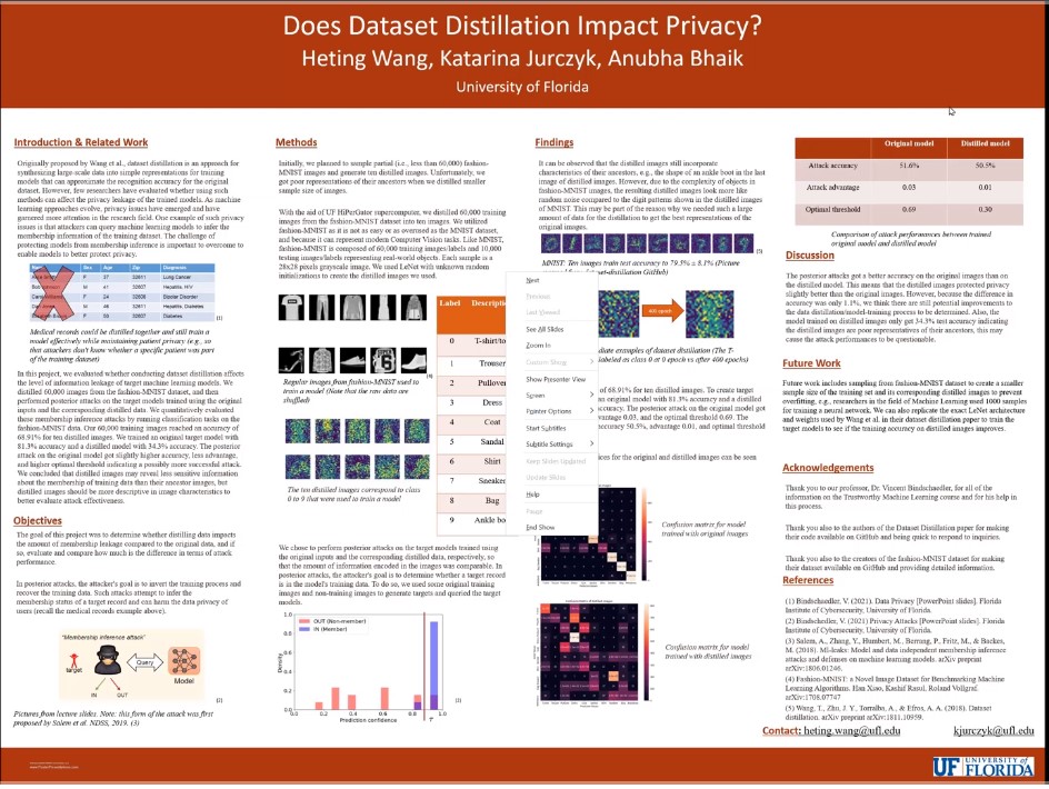 Stats Winter 2022 Workshop Poster Presenters Heting Wang “Does Dataset Distillation Impact Privacy?”, Octavio Mesner “Fair Information Spread on Social Networks with Community Structure”, J. Chris Goldstein “Mitigating AI Bias: Teaching Resident Physicians to Become Anesthesiologists-in-the-Loop (AITL)”