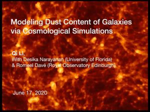 Modeling Dust Content of Galaxies Using Cosmological Simulations - Qi Li